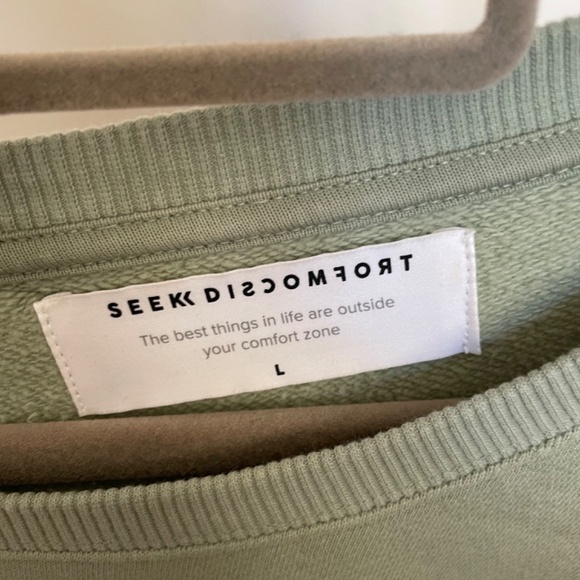 Seek Discomfort Green Crewneck Sweatshirt with Rose Design (Size Large) - Picture 2 of 3
